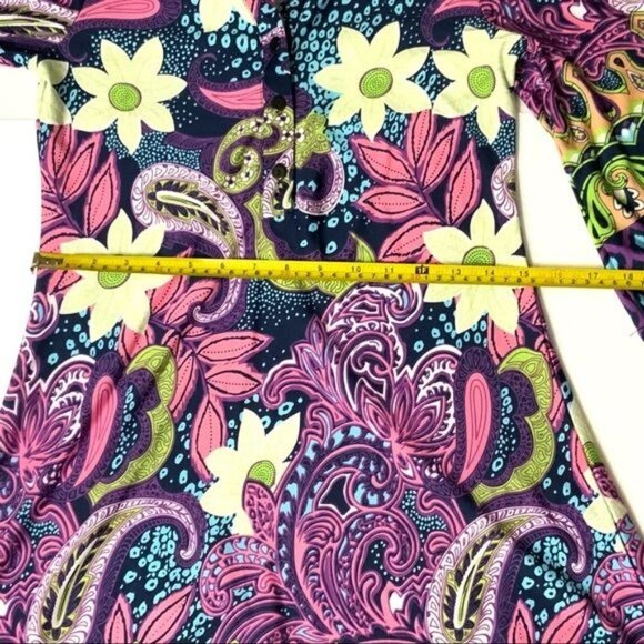 Hot Mama Multicolor Floral Blouse Size S 3/4 Sleeve - Picture 9 of 11